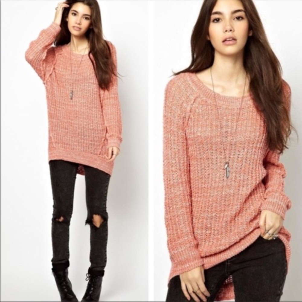 Free People | Star Dune Long Marled Coral Sweater